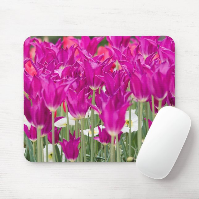 Bright Purple Pink Posies Mouse Mat (With Mouse)