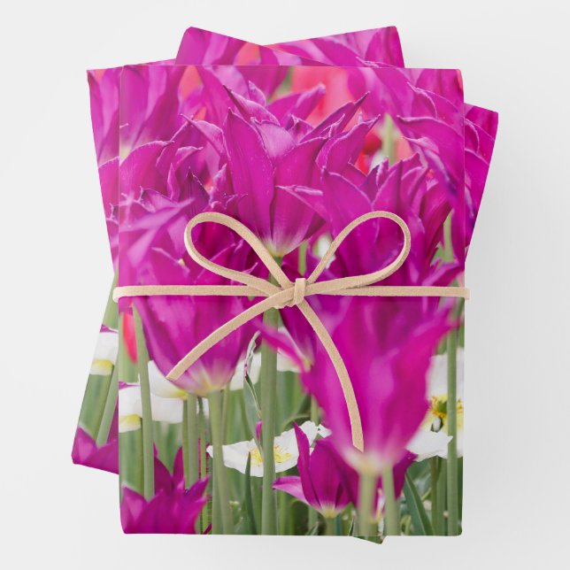 Bright Purple Pink Posies Wrapping Paper Sheet (In situ)