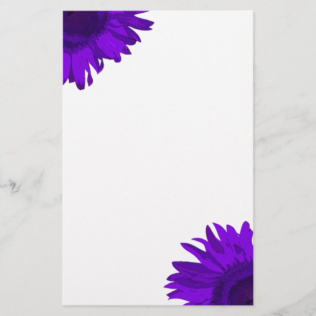 Bright Purple Pop Art Sunflowers  Stationery (Front)