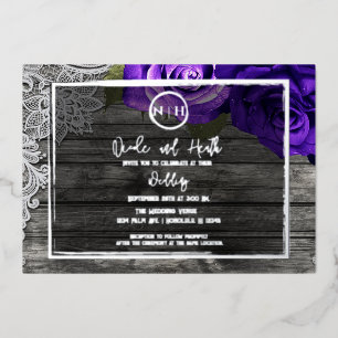 Bright Purple Roses Wood & Lace Rustic Wedding