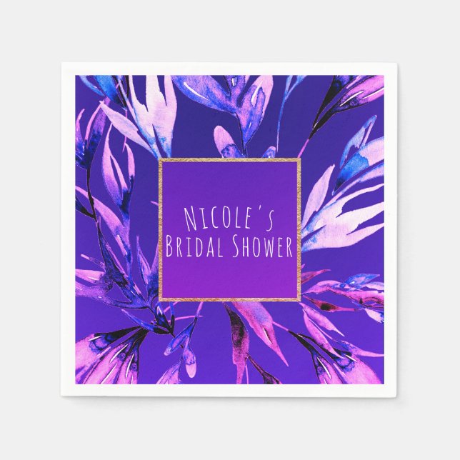 Bright Purple Watercolor Botanical Glam Elegant Napkin (Front)