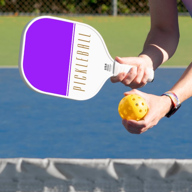 Bright Purple White Colour Block PICKLEBALL Text  Paddle (Insitu)