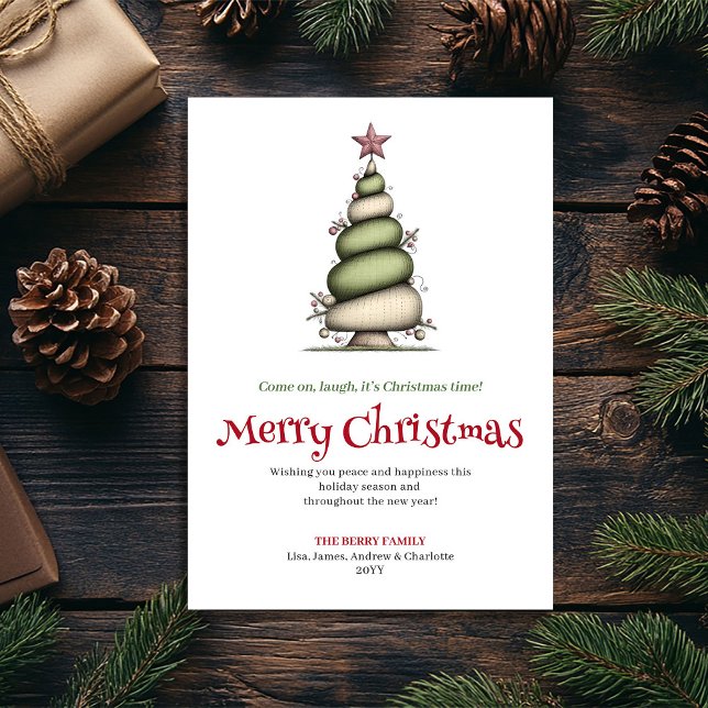 Bright Quirky Christmas Tree Watercolor Greeting Holiday Card (Bright Quirky Christmas Tree Watercolor Greeting)