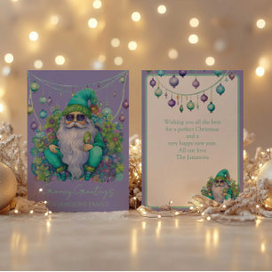 Bright Quirky Hippy Santa Holiday Card