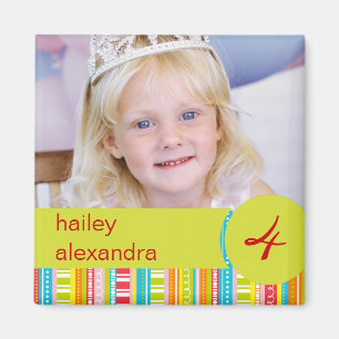 Bright Rainbo Stripes & Dots Birthday Photo Magnet