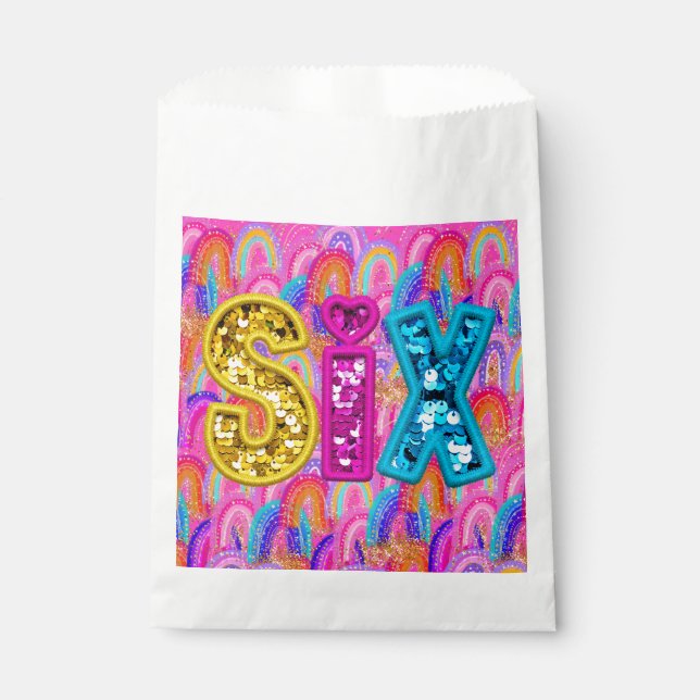 Bright Rainbow 6th Birthday Favour Bags (Front)