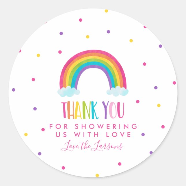 Bright Rainbow Baby Shower Classic Round Sticker (Front)
