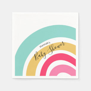 Bright Rainbow Baby Shower with Name Napkin