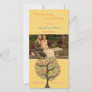 Bright Rainbow Bird Tree Thank You Photo Card
