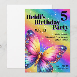 Bright Rainbow Butterfly Birthday  Invitation