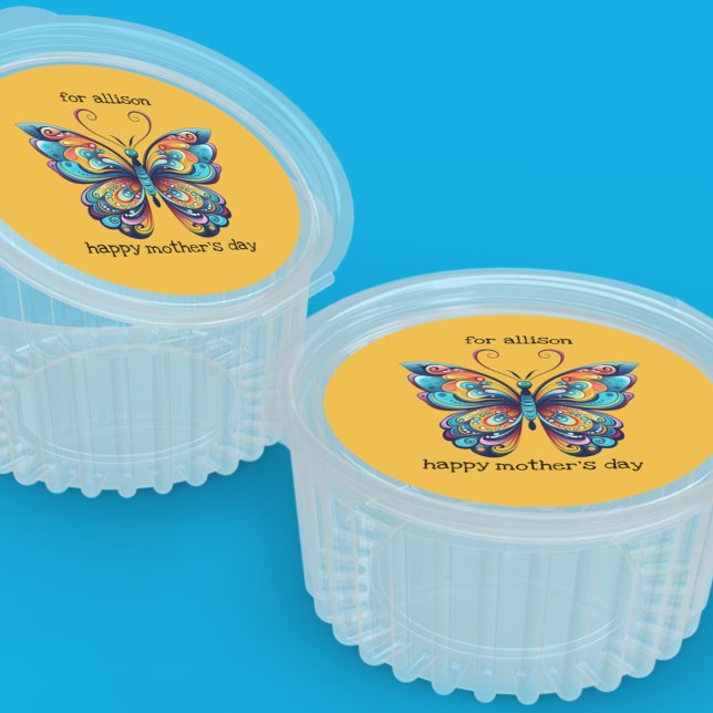 Bright Rainbow Butterly | Aqua | Blue | Orange Classic Round Sticker (Round stickers with gorgeous rainbow butterfly that you can personalize for birthdays and occasions.)