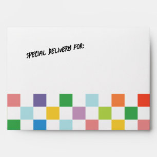 Bright Rainbow Checkerboard Fun Party Envelope