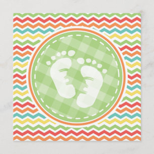 Bright Rainbow Chevron Baby Feet Baby Shower Invitation