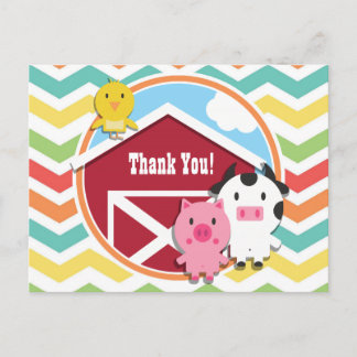 Bright Rainbow Chevron Farm Theme Baby Shower Postcard