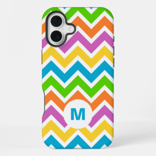 Bright Rainbow Chevron Monogram iPhone 16 Plus Case