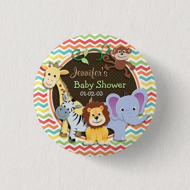 Bright Rainbow Chevron Zoo Animals Baby Shower 3 Cm Round Badge (Front)