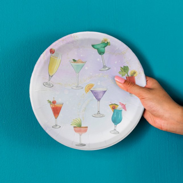 Bright rainbow cocktail party fun drinks celebrate paper plate (Creator Uploaded)