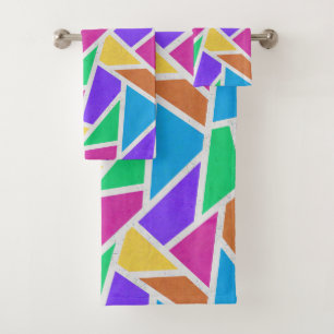 Bright rainbow colors mosaic bath towel set