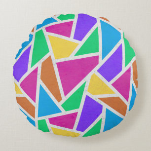 Bright rainbow colors mosaic round cushion