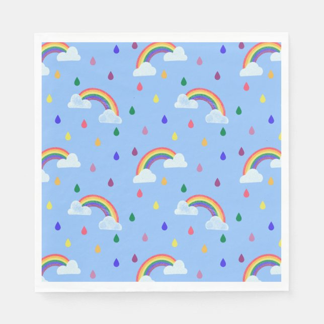 Bright Rainbow Coloured Rain Drops Napkin (Front)