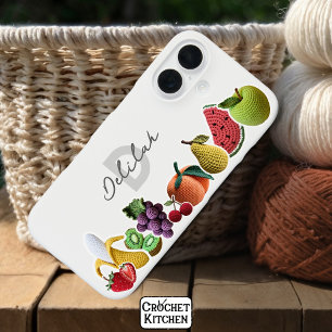 Bright Rainbow Crochet Fruit Collage Monogram  iPhone 16 Case