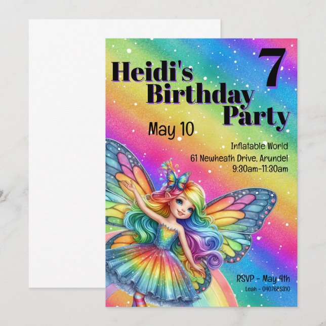 Bright Rainbow Fairy Birthday  Invitation (Front/Back)