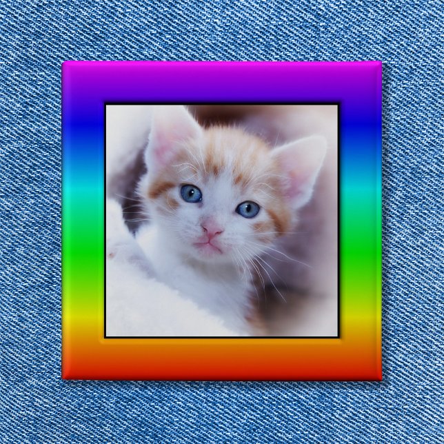 Bright Rainbow Family Pet Photo Frame 15 Cm Square Badge (Bright Rainbow Family Pet Photo Frame Button)