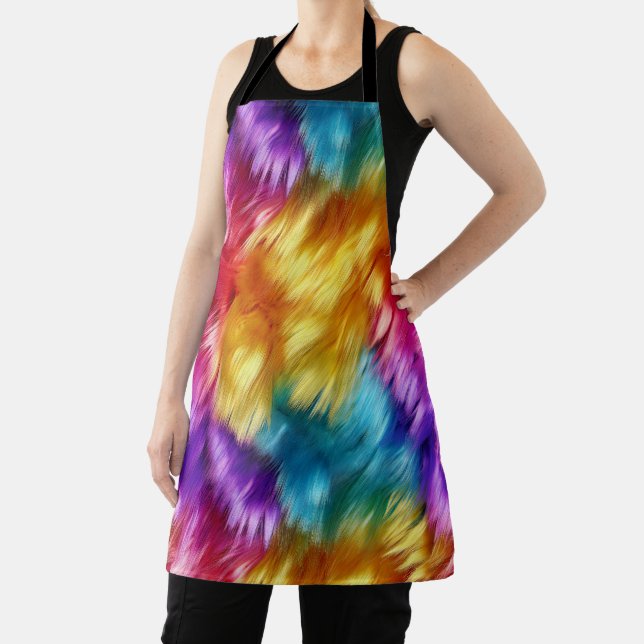 Bright Rainbow faux monster fur texture Apron (Insitu)