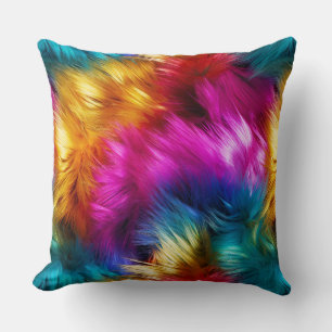 Bright Rainbow faux monster fur texture Cushion