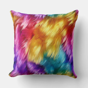 Bright Rainbow faux monster fur texture Cushion