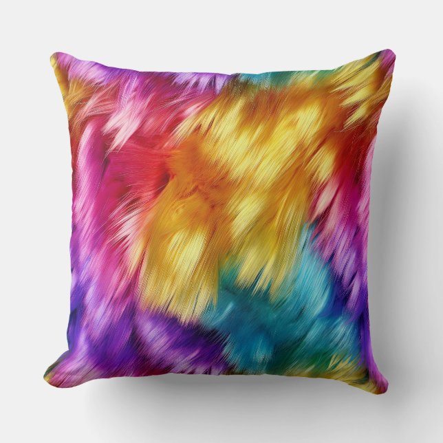 Bright Rainbow faux monster fur texture Cushion (Front)