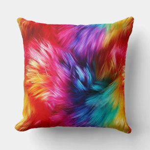 Bright Rainbow faux monster fur texture Cushion