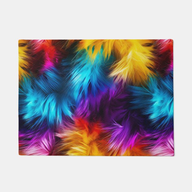 Bright Rainbow faux monster fur texture Doormat (Front)
