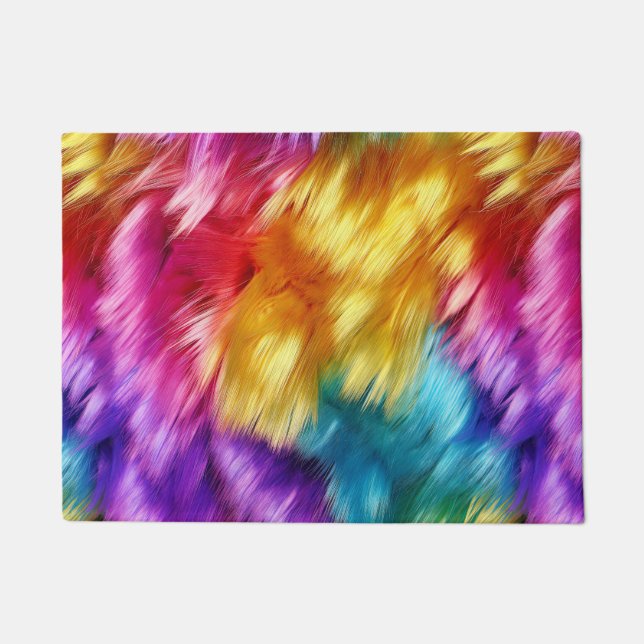 Bright Rainbow faux monster fur texture Doormat (Front)