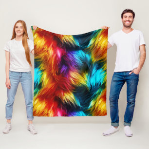 Bright Rainbow faux monster fur texture Fleece Blanket