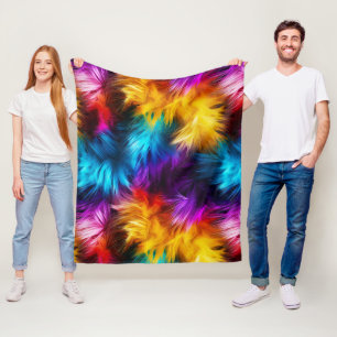 Bright Rainbow faux monster fur texture Fleece Blanket