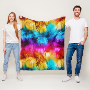 Bright Rainbow faux monster fur texture Fleece Blanket