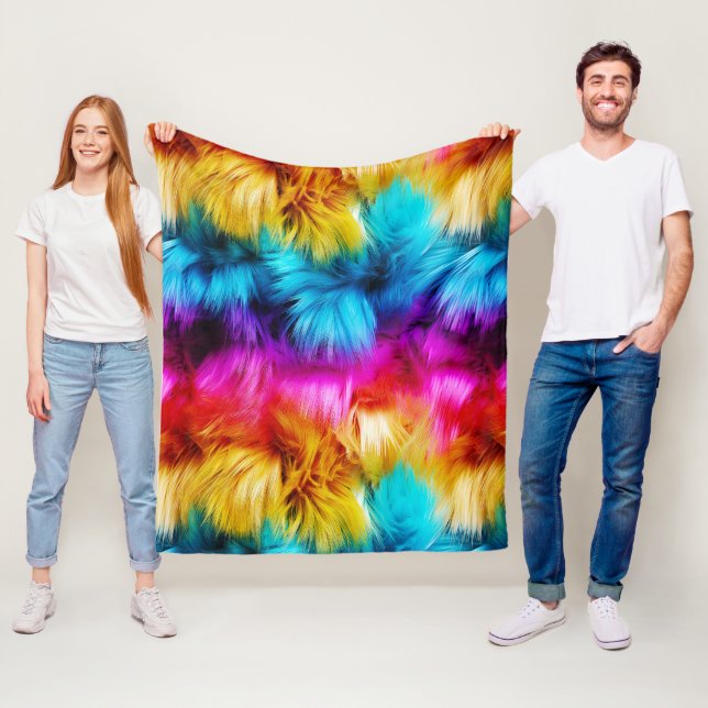 Bright Rainbow faux monster fur texture Fleece Blanket (In Situ)