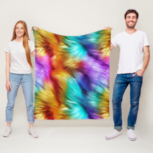 Bright Rainbow faux monster fur texture Fleece Blanket