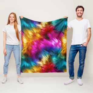 Bright Rainbow faux monster fur texture Fleece Blanket