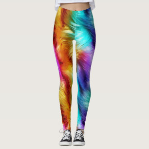 Bright Rainbow faux monster fur texture Leggings