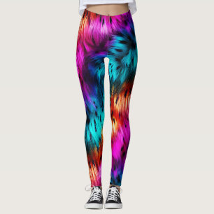 Bright Rainbow faux monster fur texture Leggings