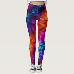 Bright Rainbow faux monster fur texture Leggings