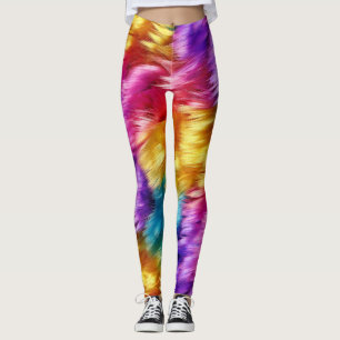 Bright Rainbow faux monster fur texture Leggings