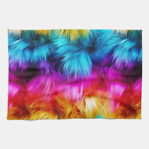Bright Rainbow faux monster fur texture Tea Towel