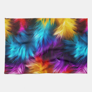 Bright Rainbow faux monster fur texture Tea Towel
