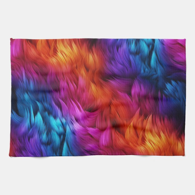 Bright Rainbow faux monster fur texture Tea Towel (Horizontal)