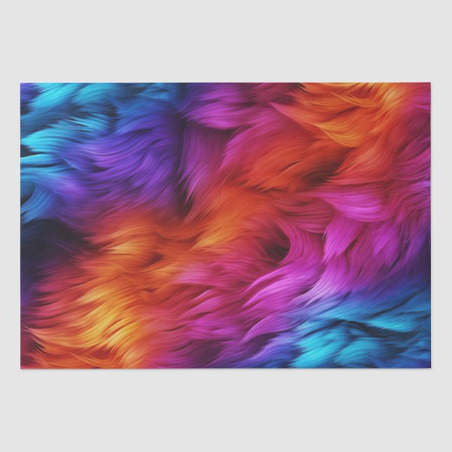 Bright Rainbow faux monster fur texture Tissue Paper (Front)