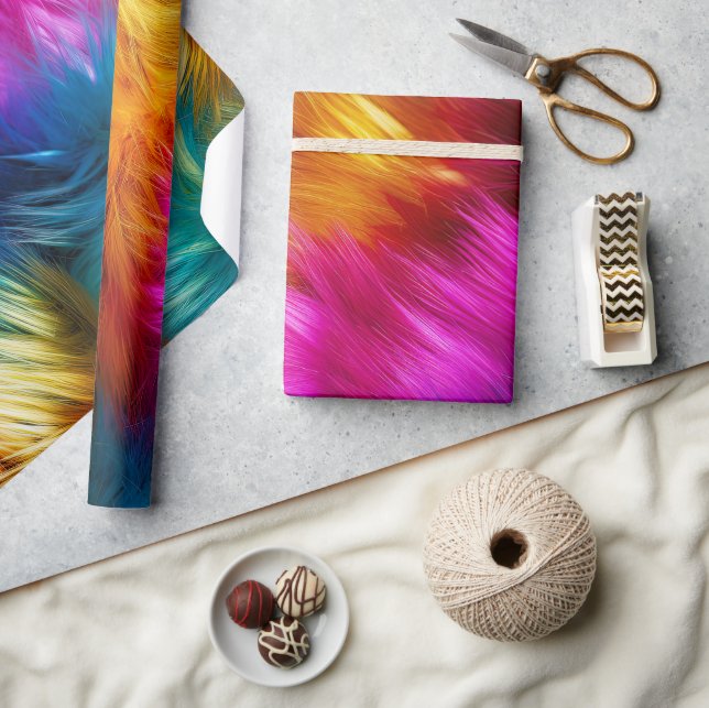 Bright Rainbow faux monster fur texture Wrapping Paper (Crafts)
