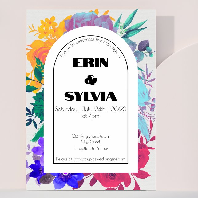 Bright Rainbow Floral Wedding Invitation (Creator Uploaded)